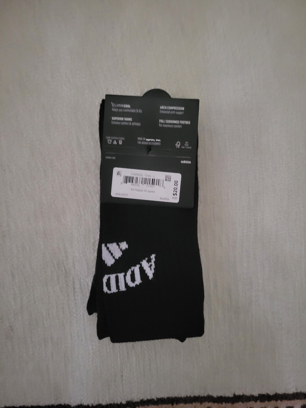 adidas NWT Black Crew Athletic Socks with White Logo